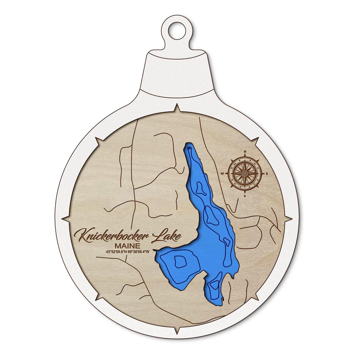 Knickerbocker Lake MA Custom 3D Layered Wood Lake Map Ornament | Handcrafted Bathymetric Art