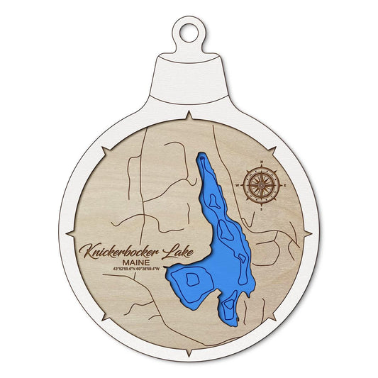 Knickerbocker Lake MA Custom 3D Layered Wood Lake Map Ornament | Handcrafted Bathymetric Art