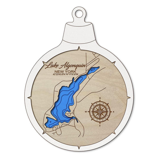 Lake Algonquin NY Custom 3D Layered Wood Lake Map Ornament | Handcrafted Bathymetric Art