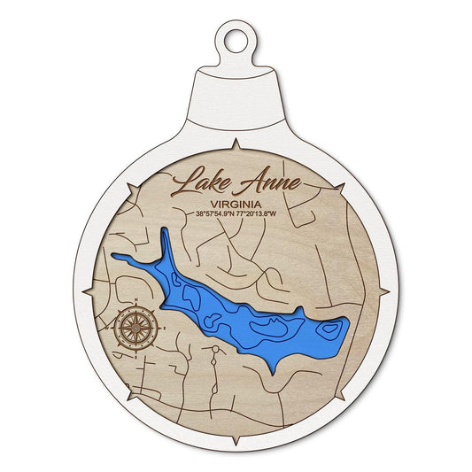 Lake Anne VA Custom 3D Layered Wood Lake Map Ornament | Handcrafted Bathymetric Art