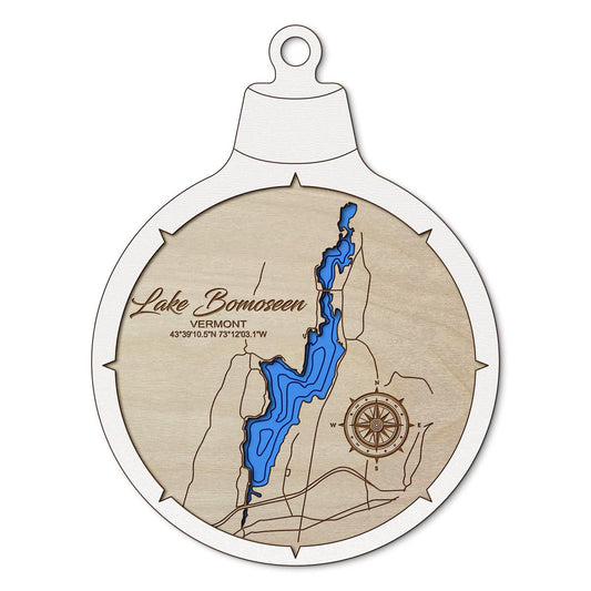 Lake Bomoseen VT Custom 3D Layered Wood Lake Map Ornament | Handcrafted Bathymetric Art