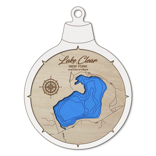 Lake Clear Franklin NY Custom 3D Layered Wood Lake Map Ornament | Handcrafted Bathymetric Art