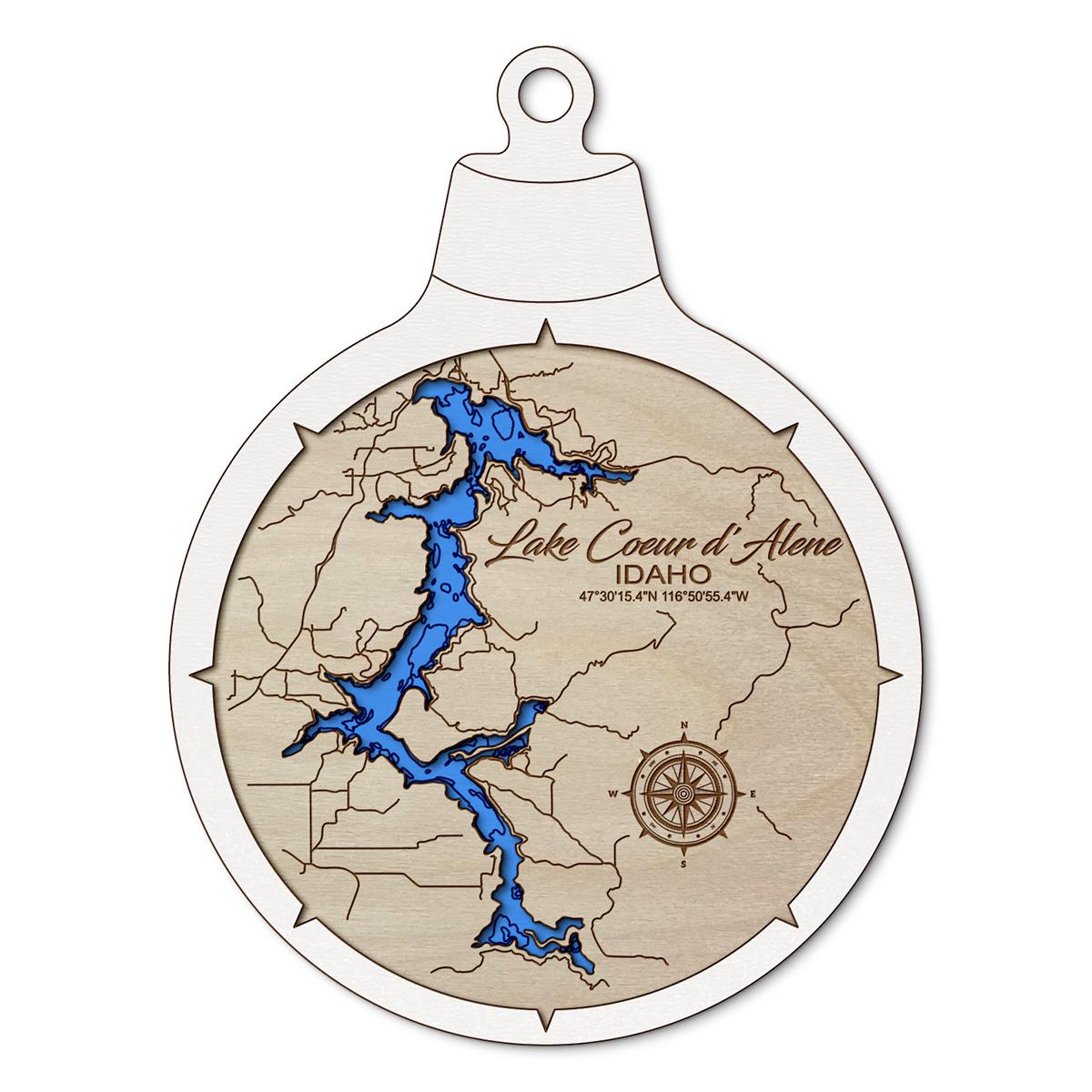 Lake Coeur d'Alene ID Custom 3D Layered Wood Lake Map Ornament | Handcrafted Bathymetric Art