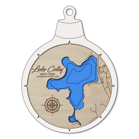Lake Colby Franklin NY Custom 3D Layered Wood Lake Map Ornament | Handcrafted Bathymetric Art