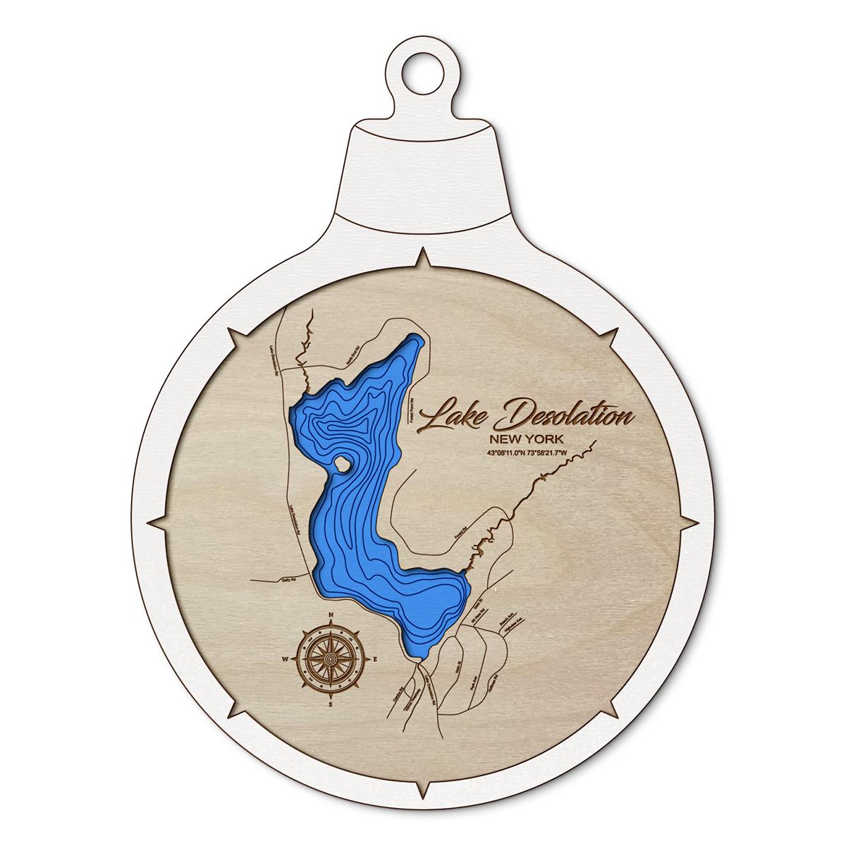 Lake Desolation NY Custom 3D Layered Wood Lake Map Ornament | Handcrafted Bathymetric Art