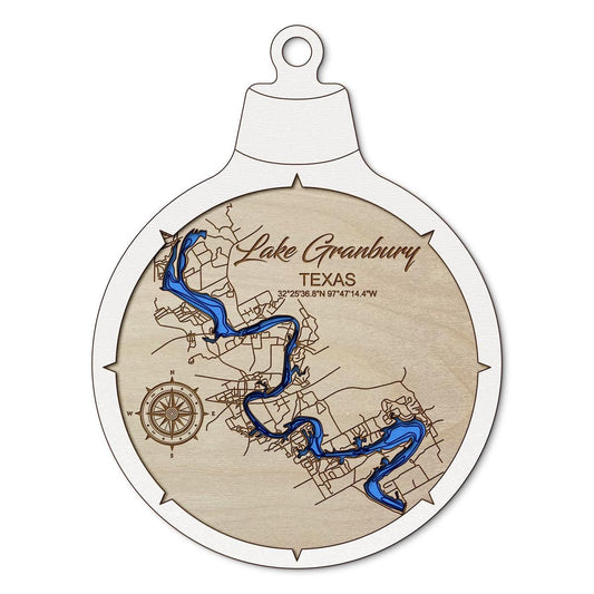 Lake Granbury TX Custom 3D Layered Wood Lake Map Ornament | Handcrafted Bathymetric Art