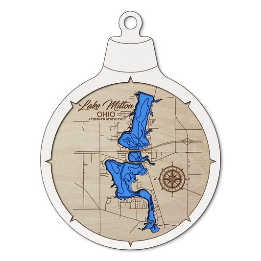 Lake Milton OH Custom 3D Layered Wood Lake Map Ornament | Handcrafted Bathymetric Art