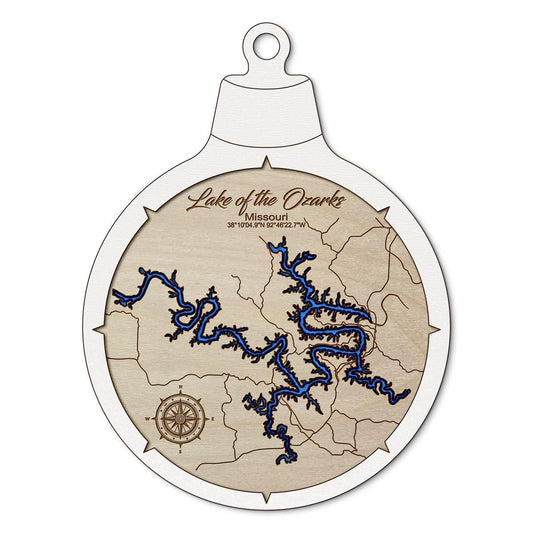 Lake of the Ozarks, MO Custom 3D Layered Wood Lake Map Ornament | Handcrafted Bathymetric Art