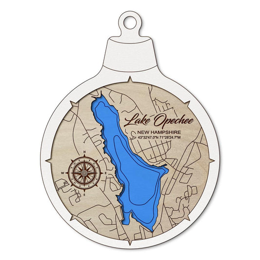 Lake Opechee NH Custom 3D Layered Wood Lake Map Ornament | Handcrafted Bathymetric Art