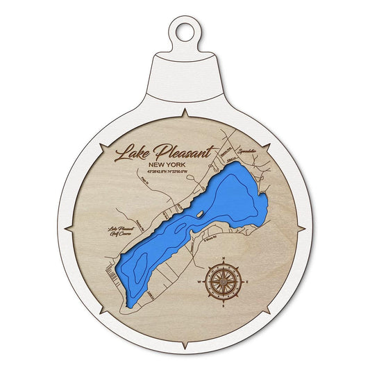 Lake Pleasant, New York Custom 3D Layered Wood Lake Map Ornament | Handcrafted Bathymetric Art