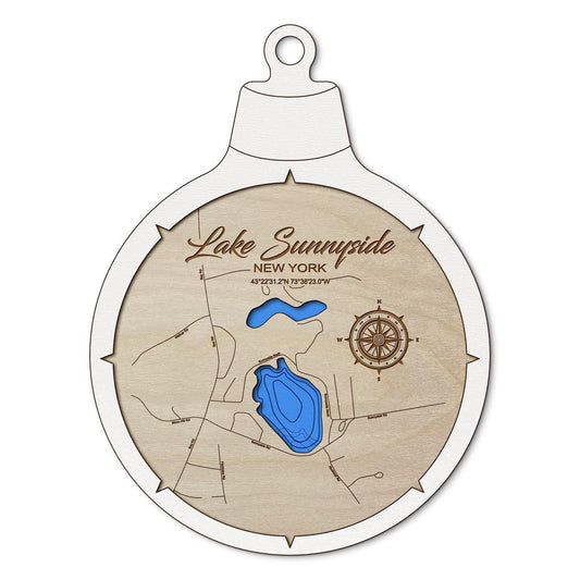 Lake Sunnyside NY Custom 3D Layered Wood Lake Map Ornament | Handcrafted Bathymetric Art