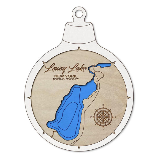 Lewey Lake - Speculator NY Custom 3D Layered Wood Lake Map Ornament | Handcrafted Bathymetric Art