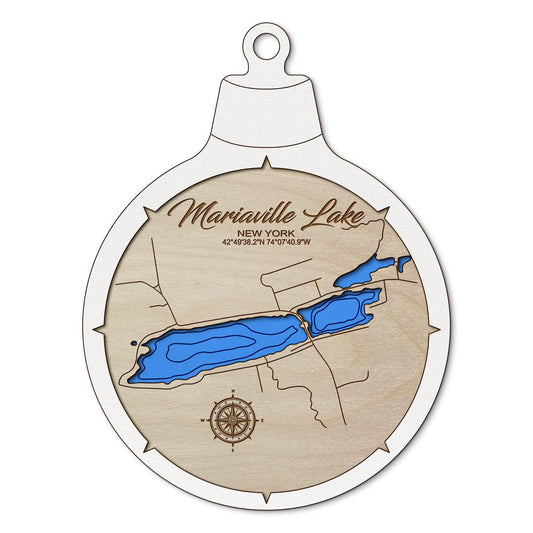 Mariaville Lake NY Custom 3D Layered Wood Lake Map Ornament | Handcrafted Bathymetric Art