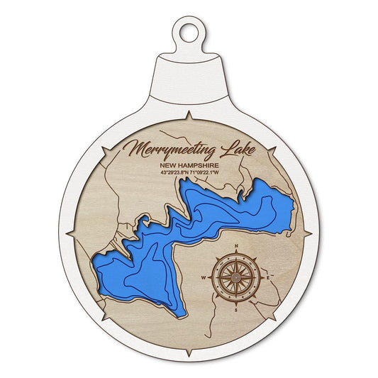 Merrymeeting Lake NH Custom 3D Layered Wood Lake Map Ornament | Handcrafted Bathymetric Art