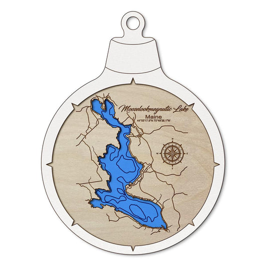 Mooselookmeguntic Lake, Maine Custom 3D Layered Wood Lake Map Ornament | Handcrafted Bathymetric Art