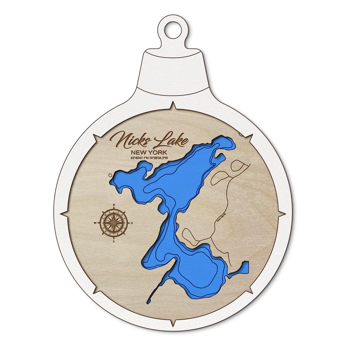 Nicks Lake NY Custom 3D Layered Wood Lake Map Ornament | Handcrafted Bathymetric Art