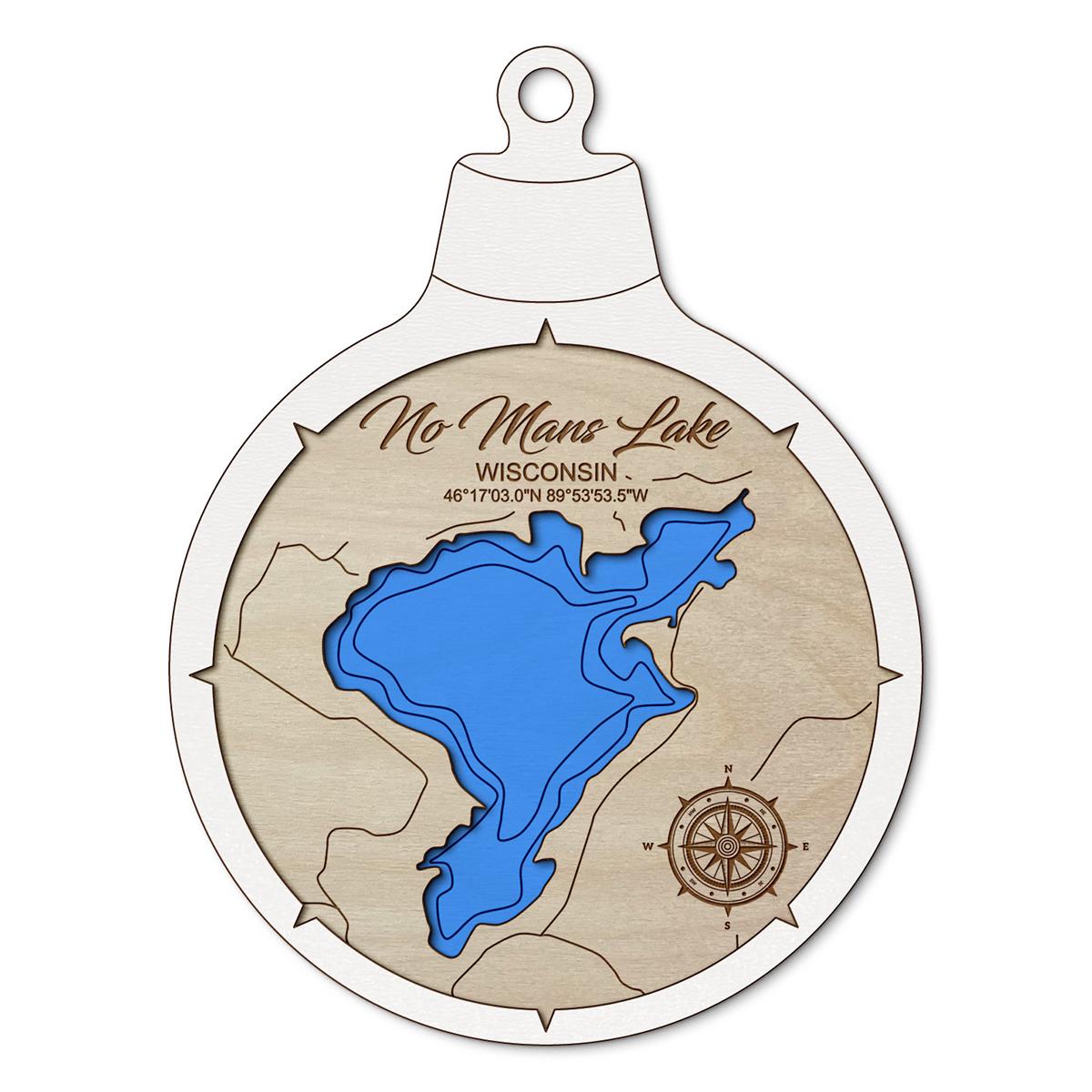 No Mans Lake WI Custom 3D Layered Wood Lake Map Ornament | Handcrafted Bathymetric Art