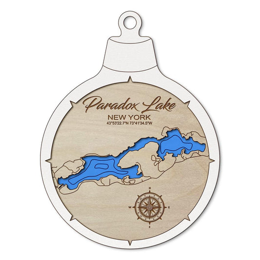 Paradox Lake NY Custom 3D Layered Wood Lake Map Ornament | Handcrafted Bathymetric Art