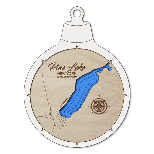 Pine Lake Caroga NY Custom 3D Layered Wood Lake Map Ornament | Handcrafted Bathymetric Art