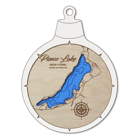 Piseco Lake NY Custom 3D Layered Wood Lake Map Ornament | Handcrafted Bathymetric Art