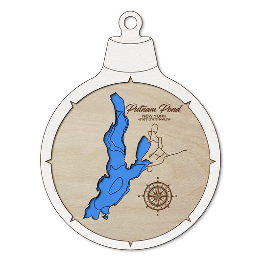 Putnam Pond NY Custom 3D Layered Wood Lake Map Ornament | Handcrafted Bathymetric Art