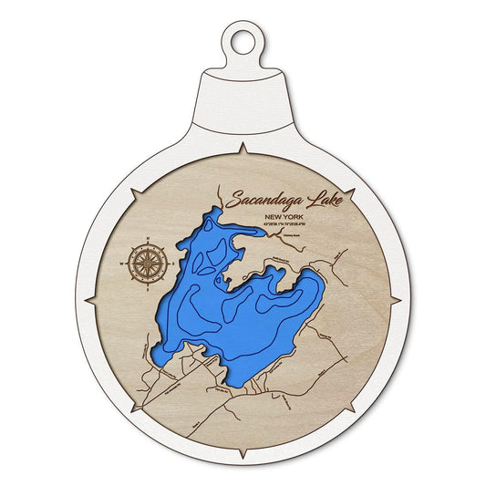 Sacandaga Lake NY Custom 3D Layered Wood Lake Map Ornament | Handcrafted Bathymetric Art