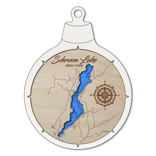 Schroon Lake NY Custom 3D Layered Wood Lake Map Ornament | Handcrafted Bathymetric Art