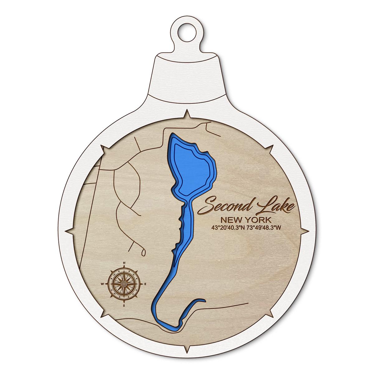 Second Lake - Luzerne NY Custom 3D Layered Wood Lake Map Ornament | Handcrafted Bathymetric Art