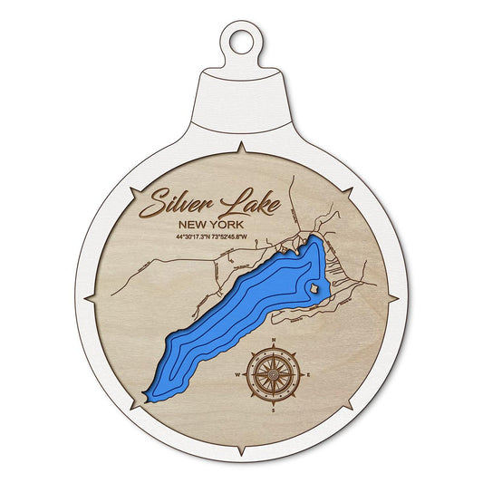 Silver Lake Hawkeye New York Custom 3D Layered Wood Lake Map Ornament | Handcrafted Bathymetric Art