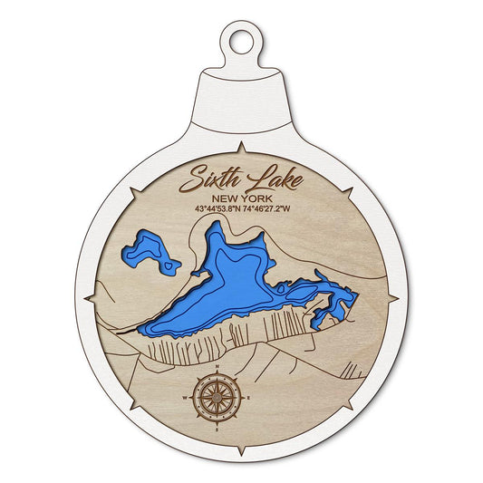Sixth Lake NY(Fulton Chain) NY Custom 3D Layered Wood Lake Map Ornament | Handcrafted Bathymetric Art