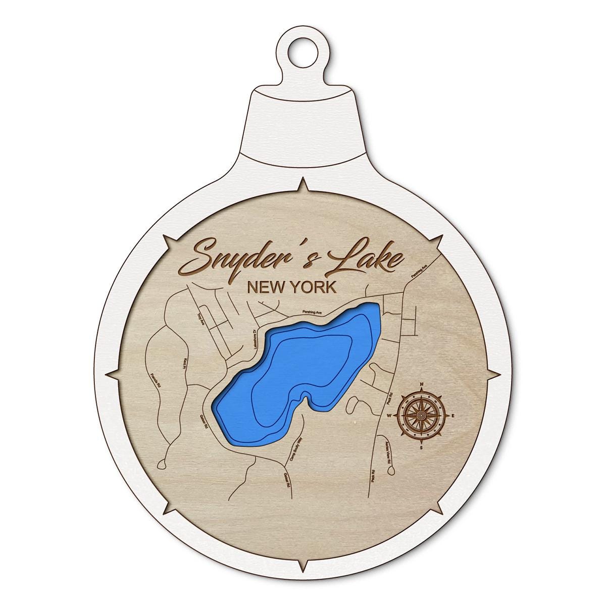 Snyders Lake NY Custom 3D Layered Wood Lake Map Ornament | Handcrafted Bathymetric Art