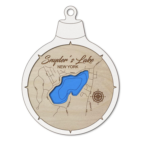 Snyders Lake NY Custom 3D Layered Wood Lake Map Ornament | Handcrafted Bathymetric Art