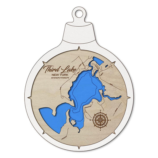 Third Lake on Fulton Chain, New York Custom 3D Layered Wood Lake Map Ornament | Handcrafted Bathymetric Art