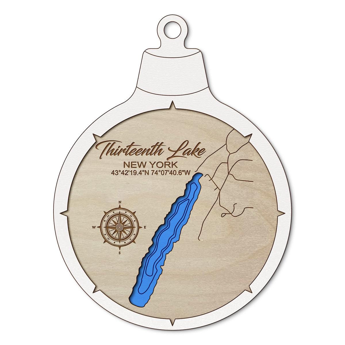 Thirteenth Lake NY Custom 3D Layered Wood Lake Map Ornament | Handcrafted Bathymetric Art