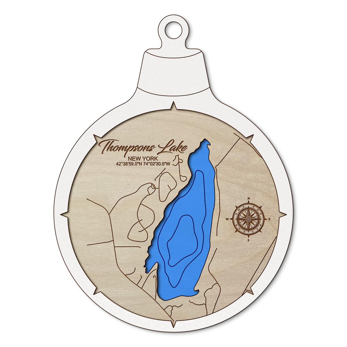 Thompsons Lake NY Custom 3D Layered Wood Lake Map Ornament | Handcrafted Bathymetric Art
