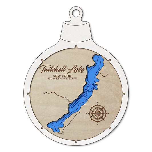 Twitchell Lake, New York Custom 3D Layered Wood Lake Map Ornament | Handcrafted Bathymetric Art
