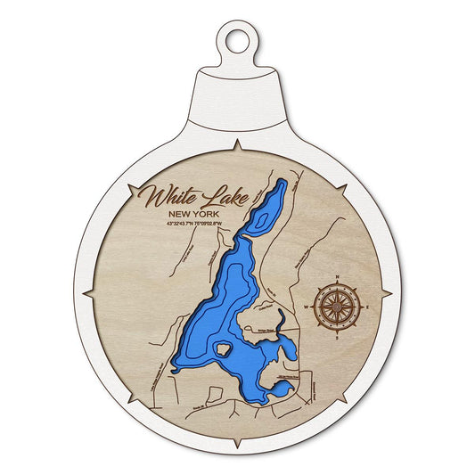 White Lake NY Custom 3D Layered Wood Lake Map Ornament | Handcrafted Bathymetric Art