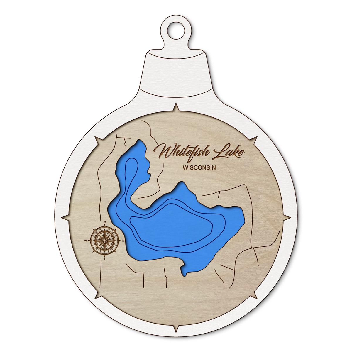 Whitefish Lake WI Custom 3D Layered Wood Lake Map Ornament | Handcrafted Bathymetric Art