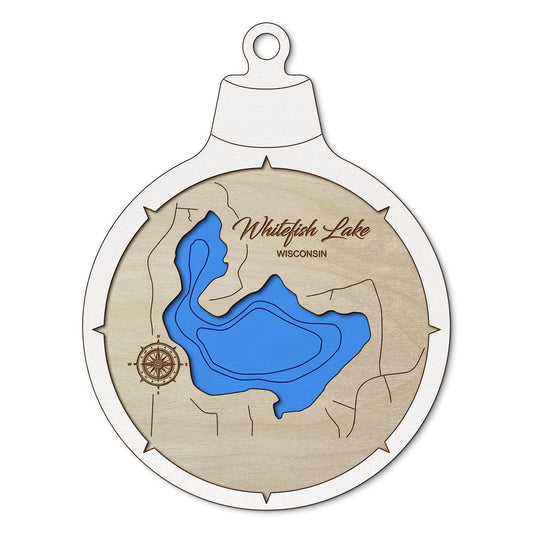Whitefish Lake WI Custom 3D Layered Wood Lake Map Ornament | Handcrafted Bathymetric Art