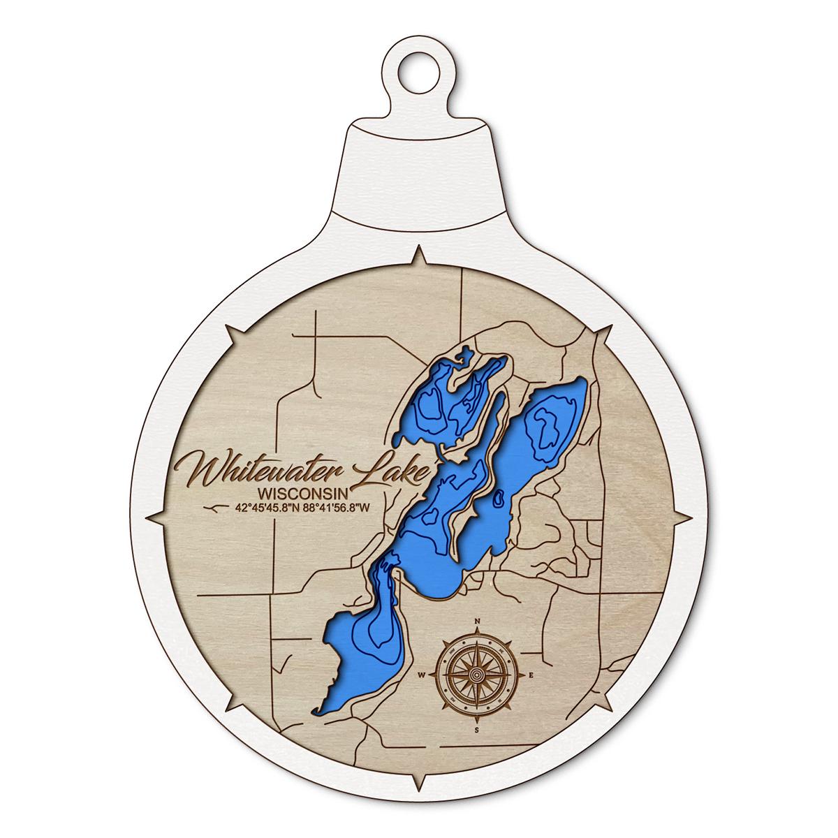 Whitewater Lake WI Custom 3D Layered Wood Lake Map Ornament | Handcrafted Bathymetric Art