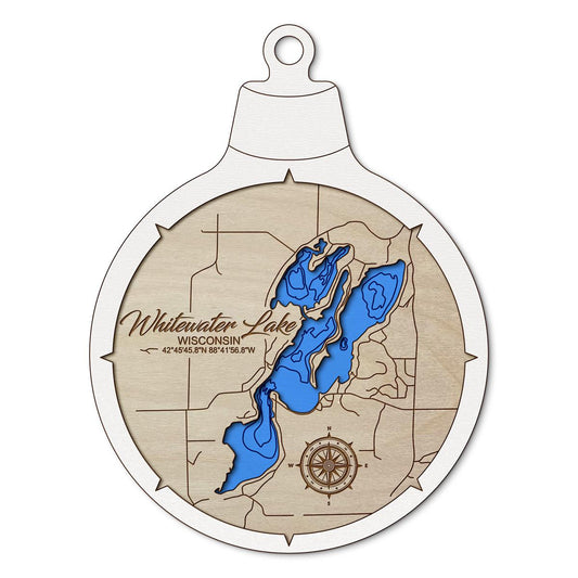 Whitewater Lake WI Custom 3D Layered Wood Lake Map Ornament | Handcrafted Bathymetric Art
