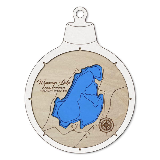 Wyassup Lake CT Custom 3D Layered Wood Lake Map Ornament | Handcrafted Bathymetric Art