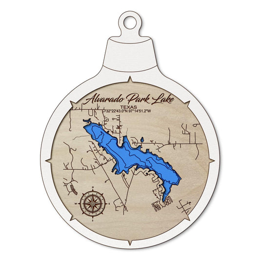 Alvarado Park Lake TX Custom 3D Layered Wood Lake Map Ornament | Handcrafted Bathymetric Art