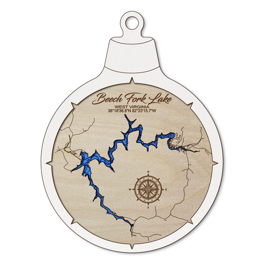 Beech Fork Lake WV Custom 3D Layered Wood Lake Map Ornament | Handcrafted Bathymetric Art