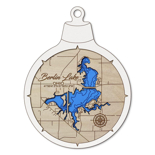 Berlin Lake OH Custom 3D Layered Wood Lake Map Ornament | Handcrafted Bathymetric Art