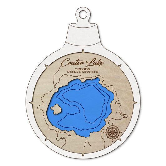 Crater Lake-OR Custom 3D Layered Wood Lake Map Ornament | Handcrafted Bathymetric Art
