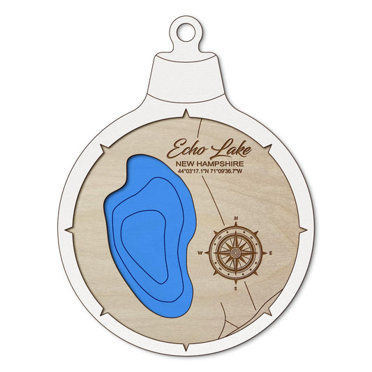 Echo Lake, New Hampshire Custom 3D Layered Wood Lake Map Ornament | Handcrafted Bathymetric Art