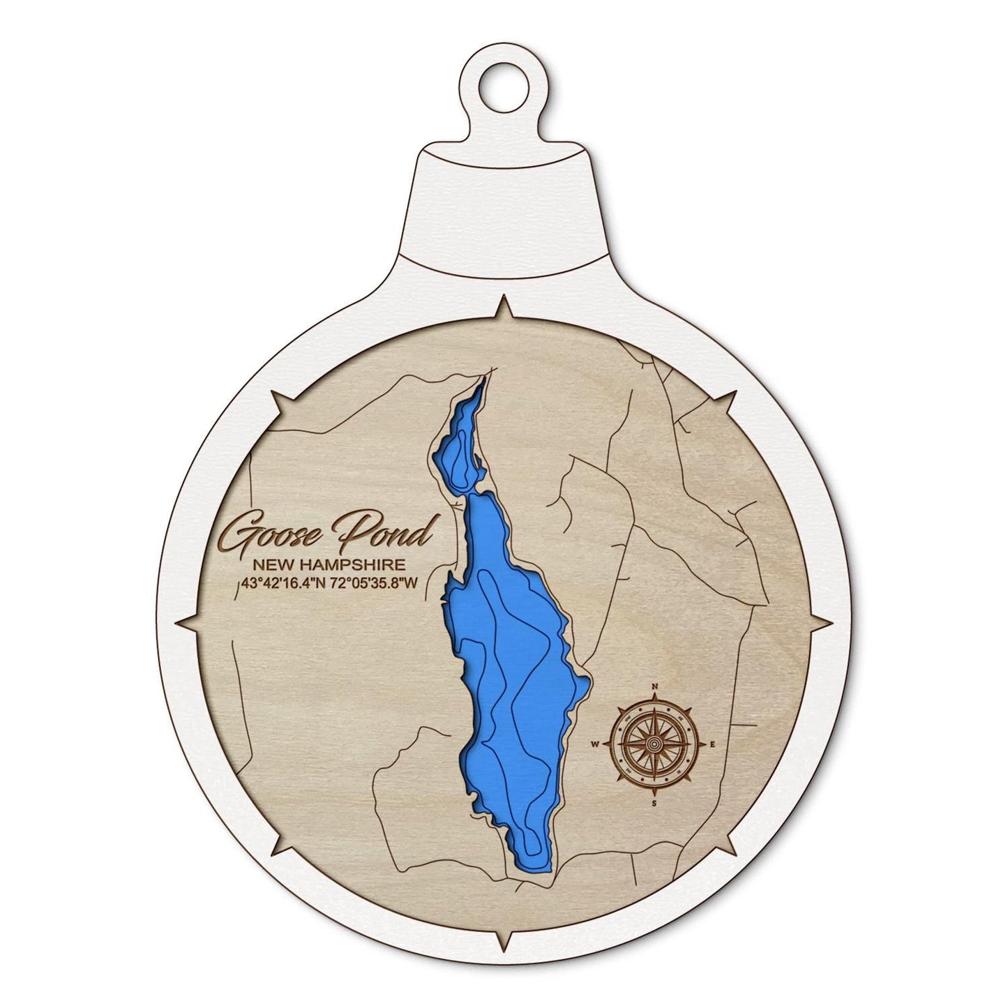 Goose Pond, Canaan NH Custom 3D Layered Wood Lake Map Ornament | Handcrafted Bathymetric Art