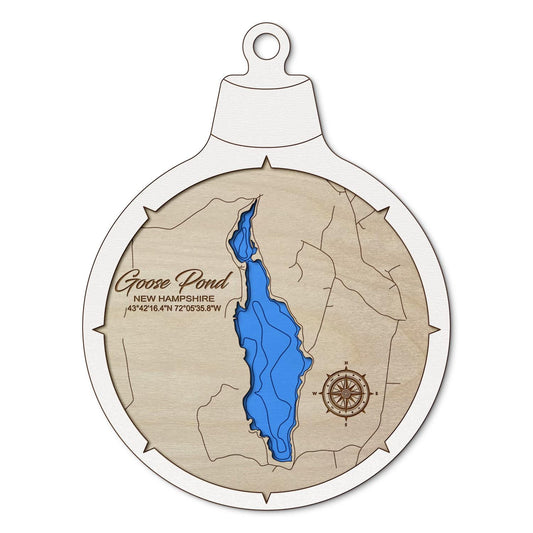 Goose Pond, Canaan NH Custom 3D Layered Wood Lake Map Ornament | Handcrafted Bathymetric Art