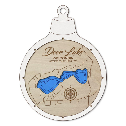 Deer Lake(Burnett County), Wisconsin Custom 3D Layered Wood Lake Map Ornament | Handcrafted Bathymetric Art